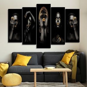 5pcs African American Wall art Black Women Canvas Decorative Paintings for Home